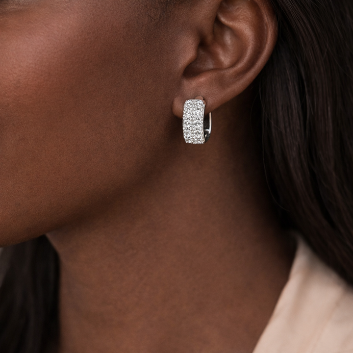 Three-Row Pavé Huggie Earrings