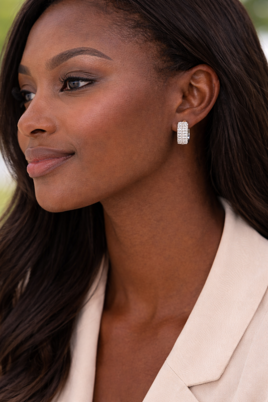 Three-Row Pavé Huggie Earrings