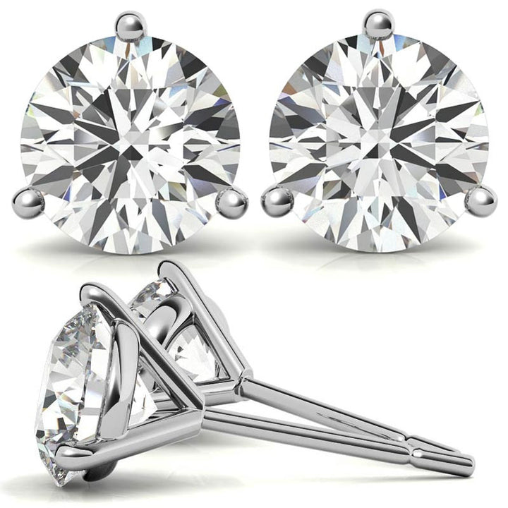 1ct lab grown diamond studs in three prong martini setting