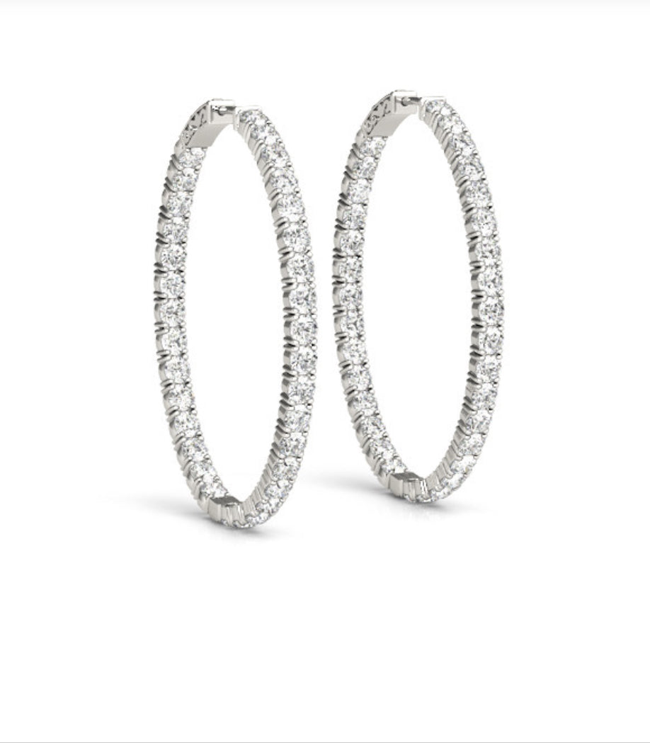 2ct Inside Outside Lab Diamond Hoop Earrings set in 14K Gold Setting