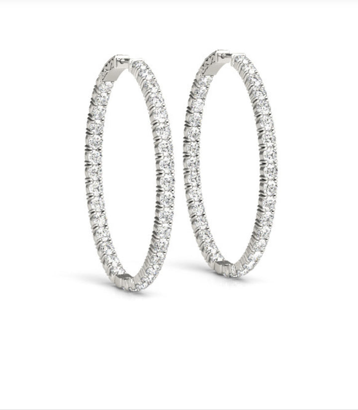 2ct Inside Outside Lab Diamond Hoop Earrings set in 14K Gold Setting